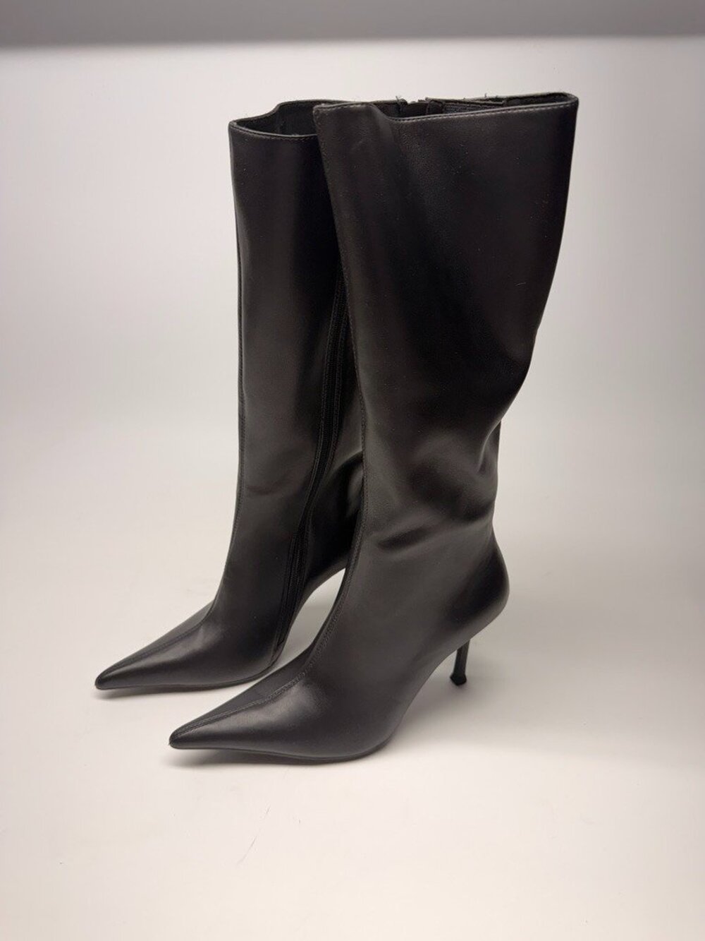 Jeffrey Campbell Wonens Black Faux Leather Pointy Toe Tall Boots sz 7.5